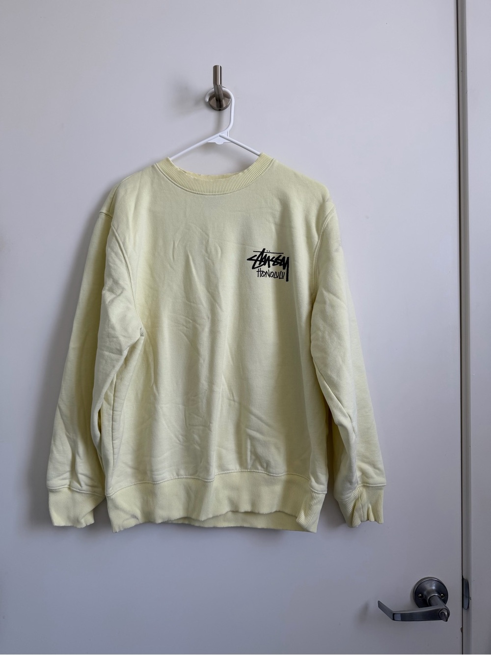 Stussy Pale Yellow Crewneck Sweatshirt with Chest Logo